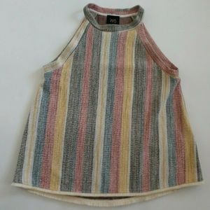 W5 Multicolor Striped Fringed Hem Halter top